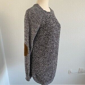 Academia Preppy Style Black White Round Neck Suede Patch Sweater RD Style SZ M